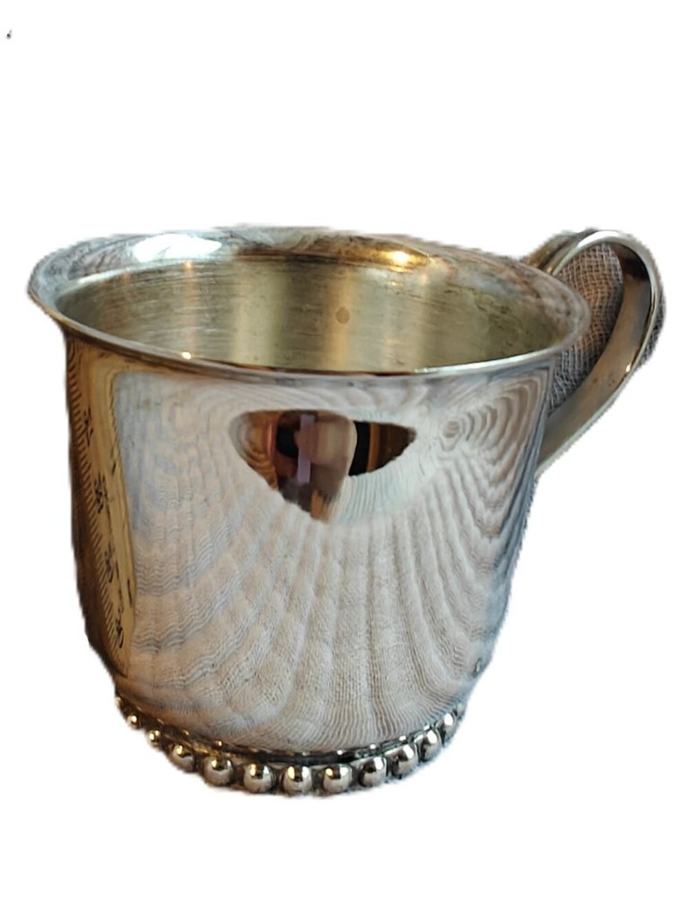 Vtg Leonard Silver Plated Baby Cup Beaded Rim Edge Handle Keepsake Cup